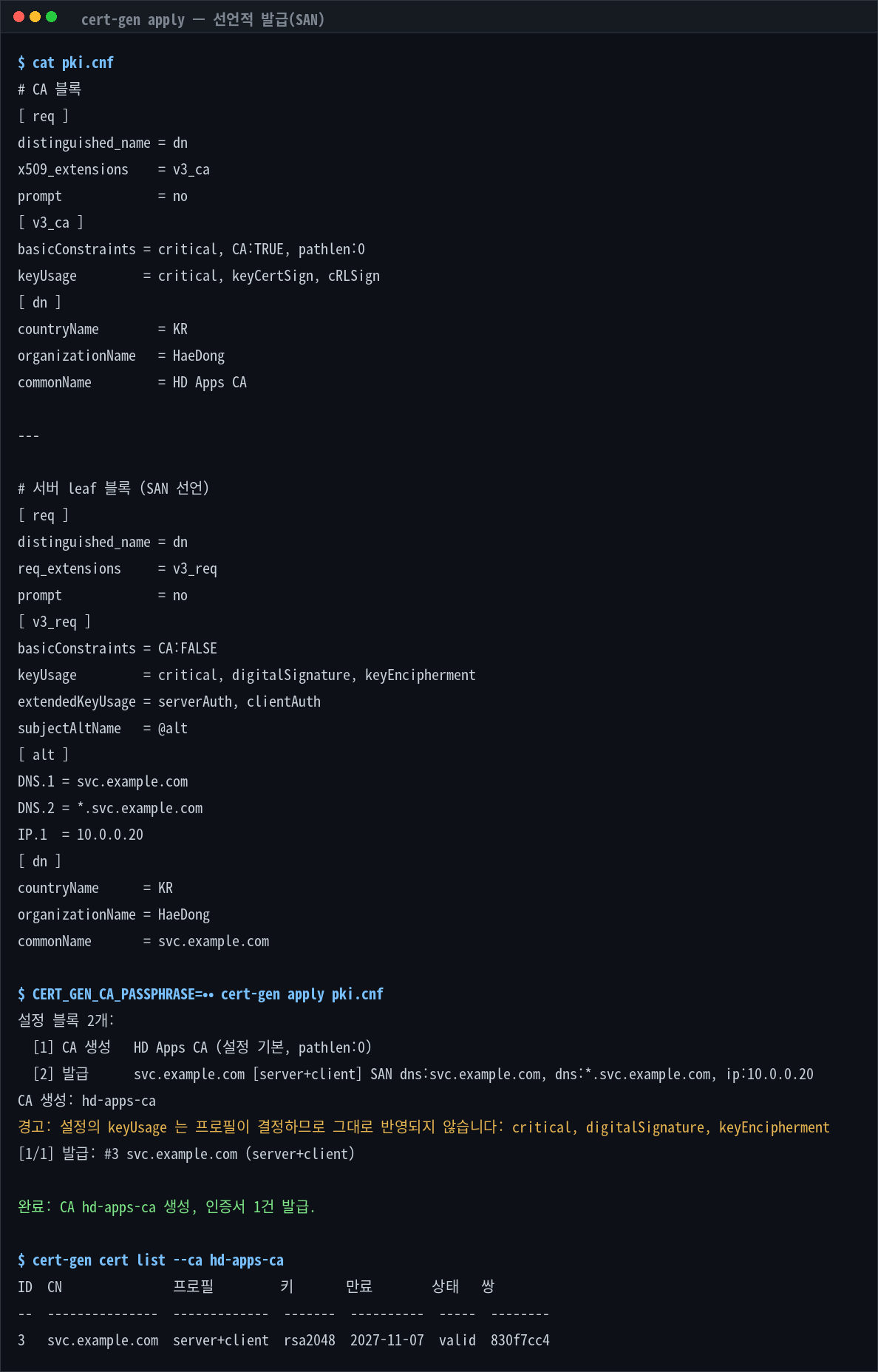 apply — 선언적 발급(SAN)